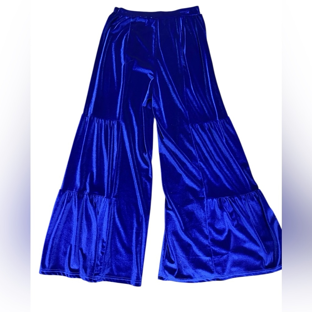 S/M. Elegant Blue Wide Leg Velvet Pants. BL/RD5
